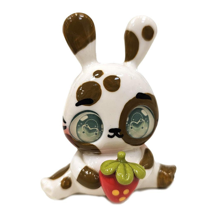 Figurine  - Brown White Bunny with Red Strawberry by Aii Crafts