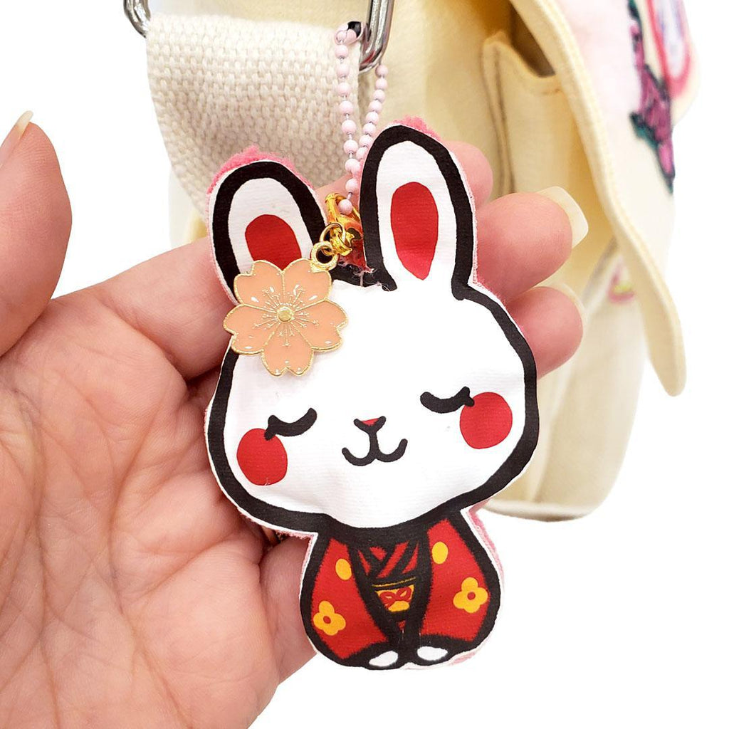 Messenger Bag - OMG Ninja Bunny with Geisha Bunny Friend on Yellow Bag by Namu