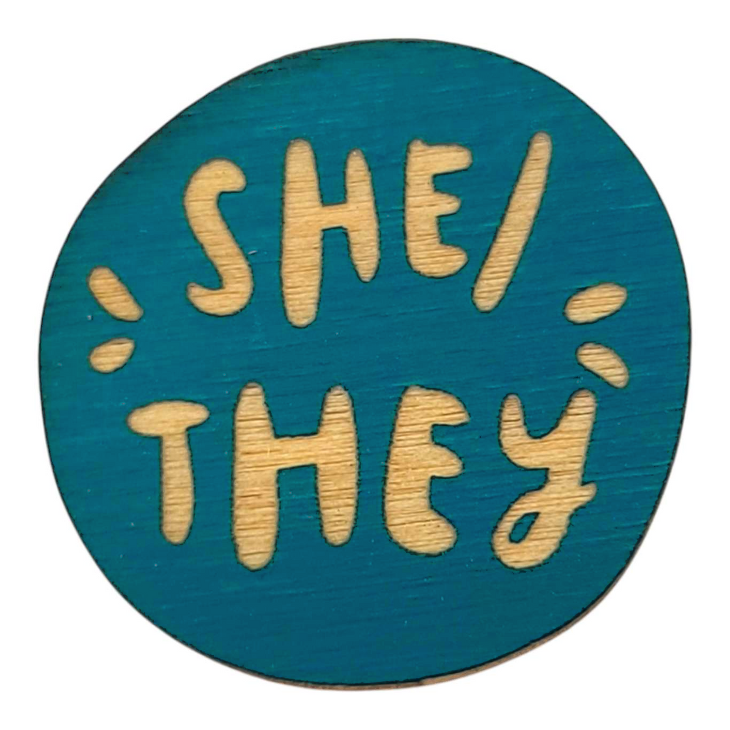 Pronoun Pins - She/They (Assorted Colors) by SnowMade