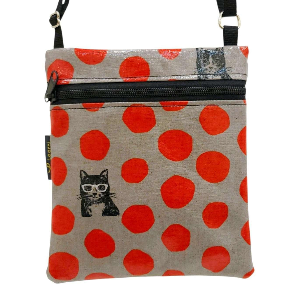 Bag - Small Crossbody (Glasses Cat Red Polka Dots on Gray) by Laarni and Tita