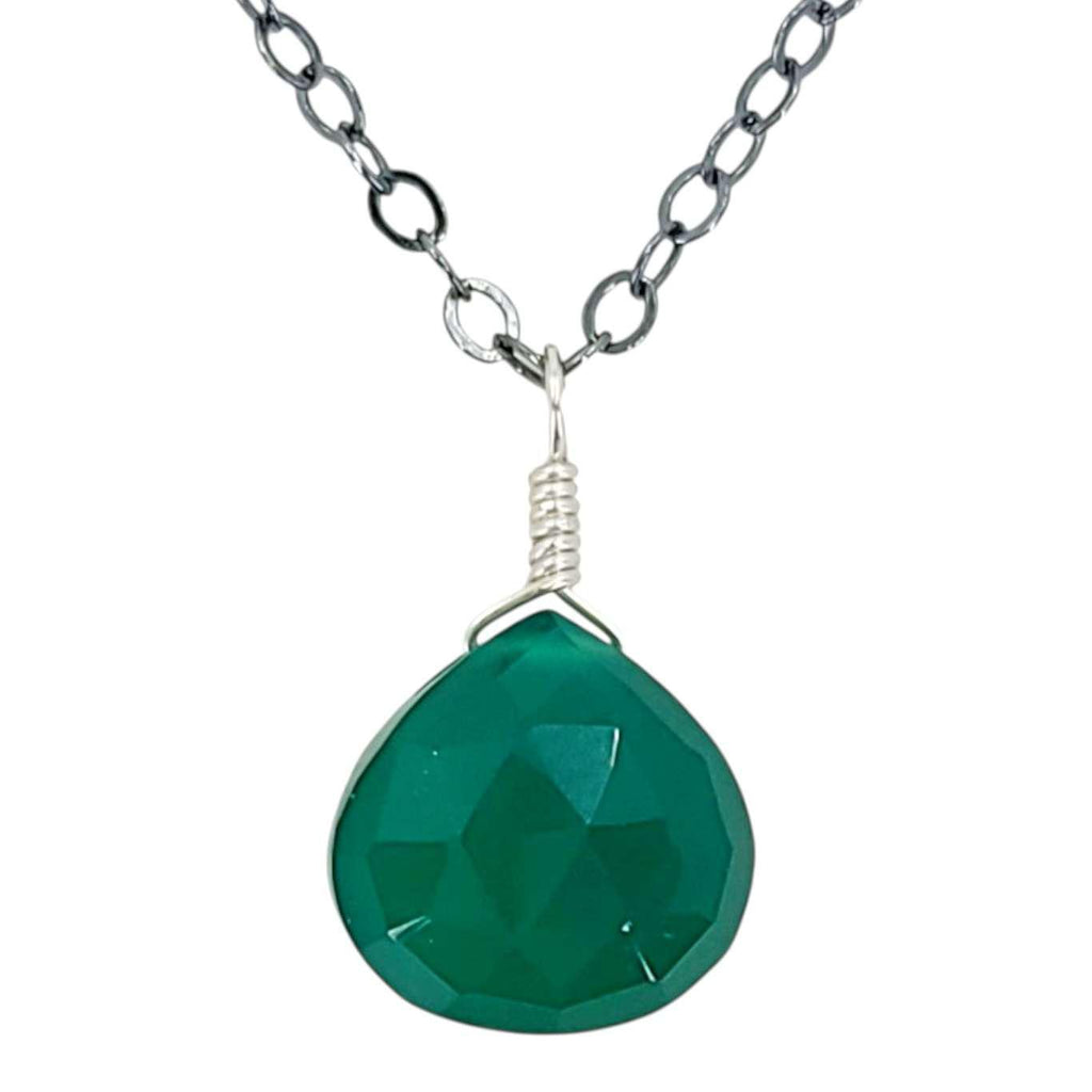 Necklace - Sterling Gemstone Drop (Green Onyx) by Foamy Wader