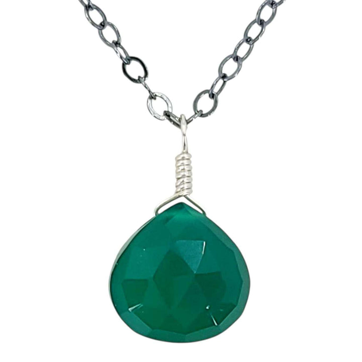 Necklace - Sterling Gemstone Drop (Green Onyx) by Foamy Wader
