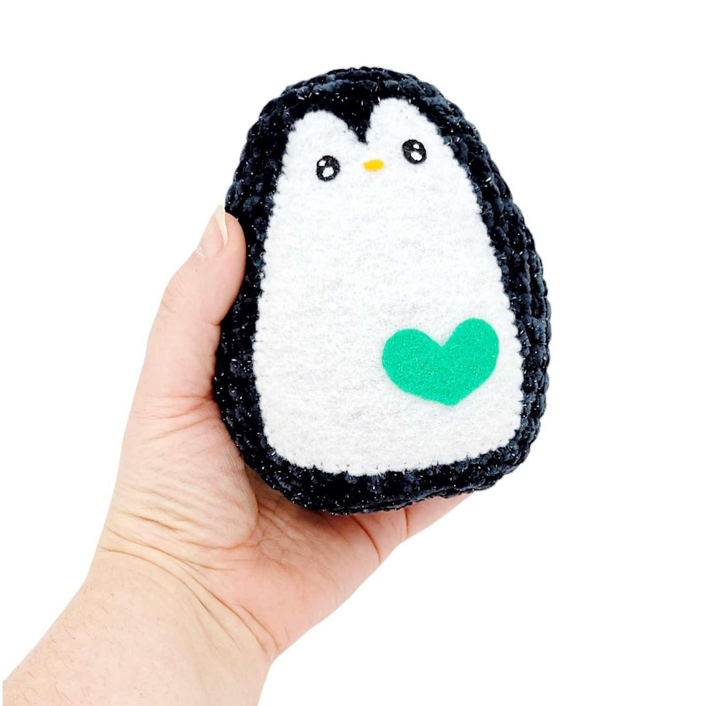 Plush Toy - Large Penguin (Black Sparkle with Green Heart) by Moyo Workshop