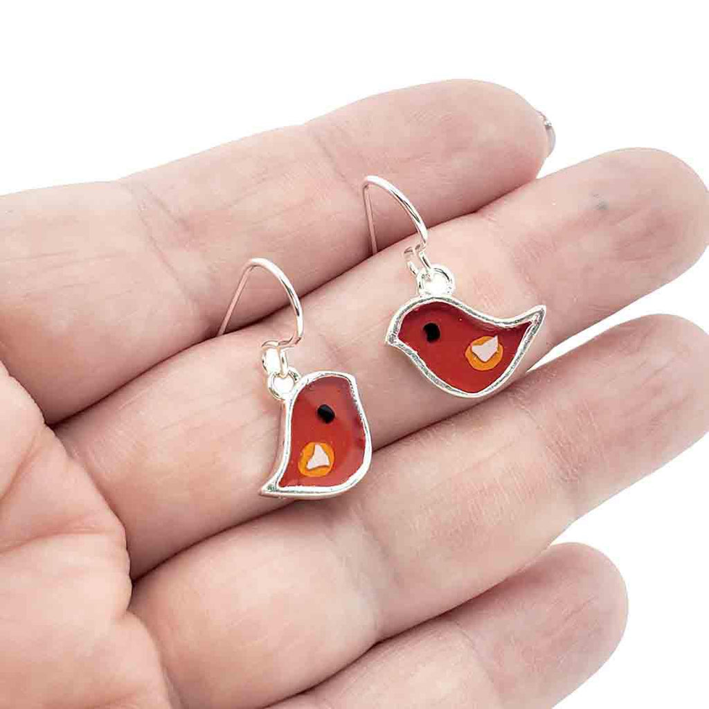 Earrings - Single Birds (Red) by Happy Art Studio