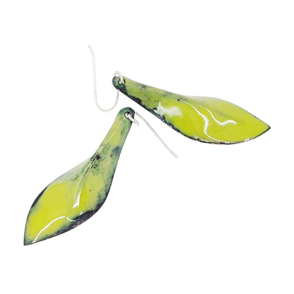 Earrings - Folded Small Leaf (Lime Green) by Magpie Mouse Studios