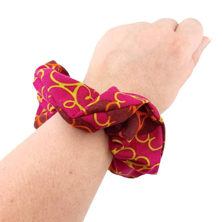 Hair Accessory - Classic Scrunchy in Pink Curlicues by imakecutestuff