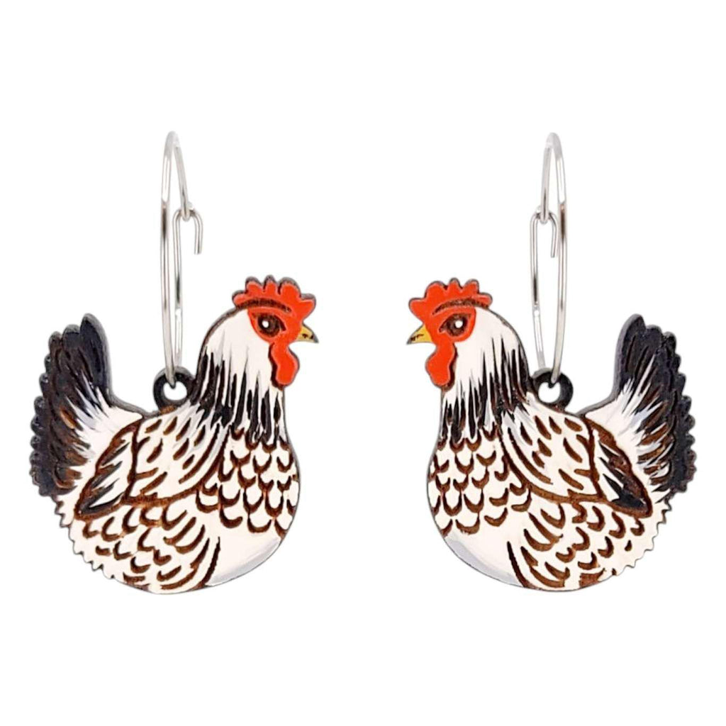 Earrings - Light Sussex Chicken (Silver Hoops) by Fresh Cuttery