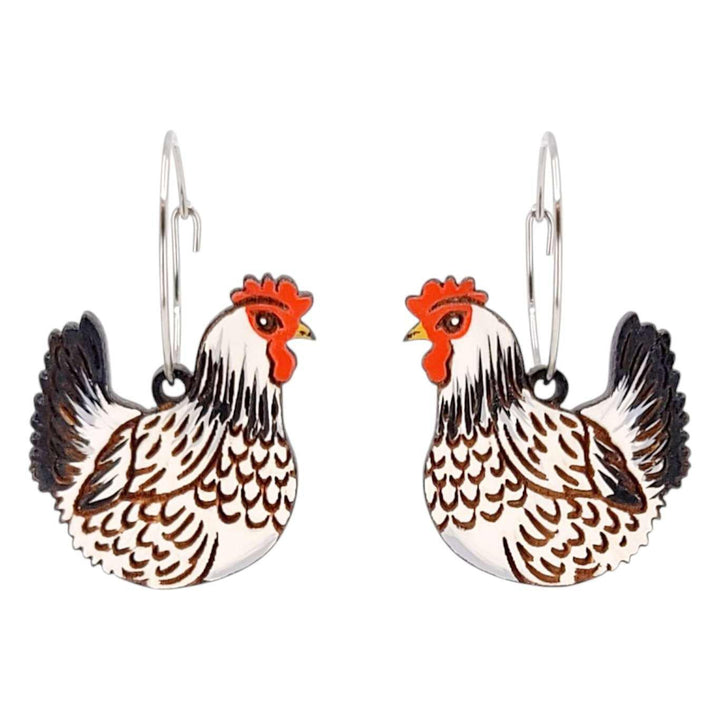 Earrings - Light Sussex Chicken (Silver Hoops) by Fresh Cuttery