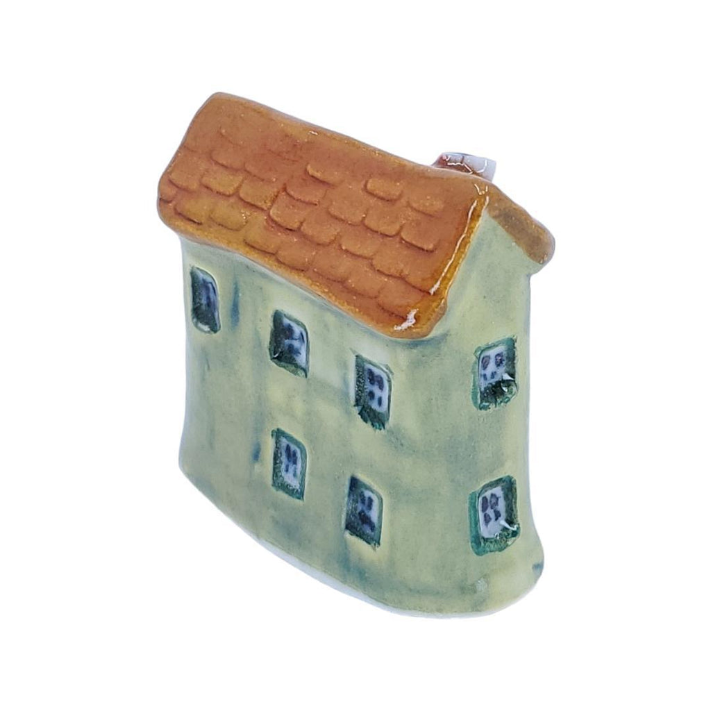 Tiny House - Green House Dark Green Door Light Brown Roof by Mist Ceramics