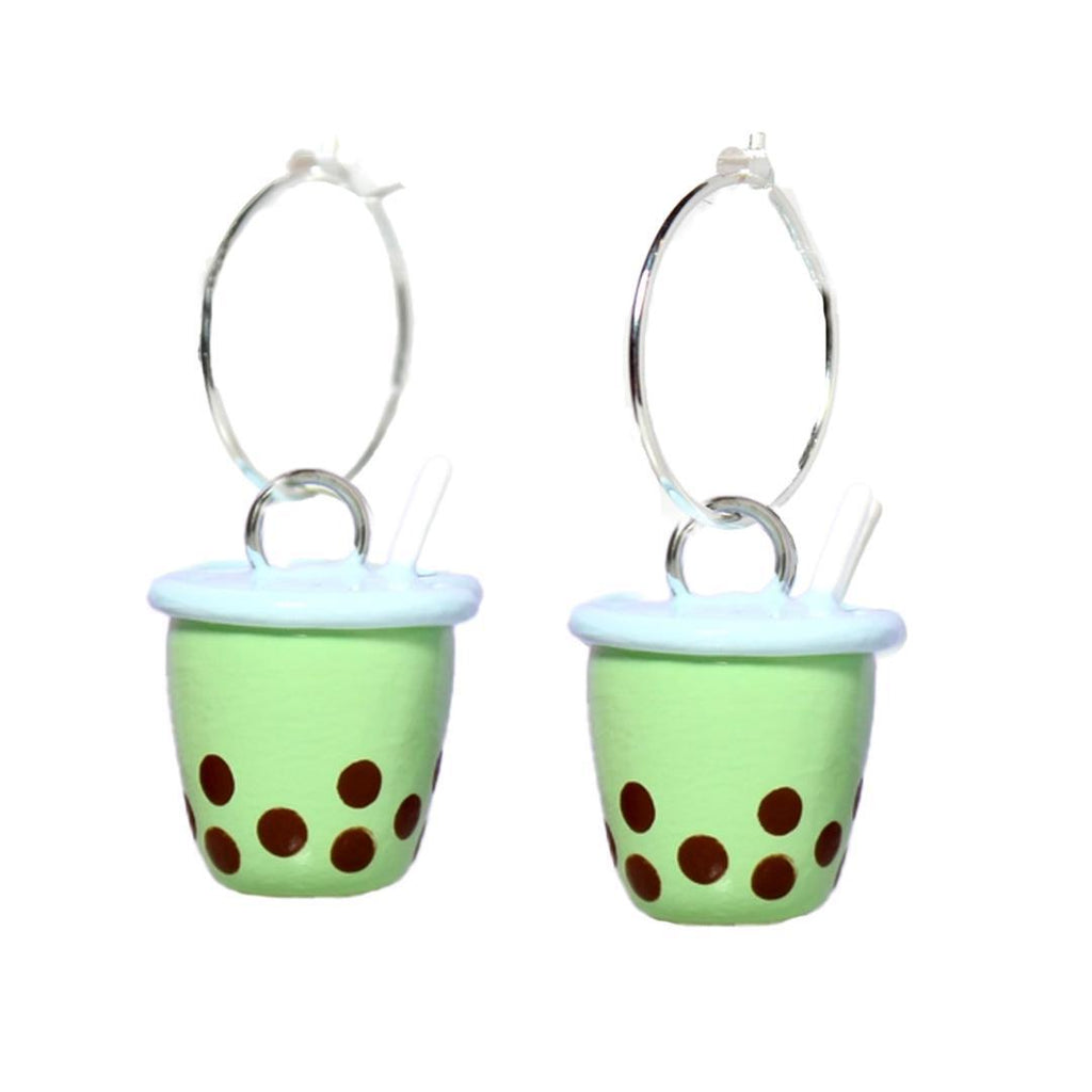 Earrings - Bubble Tea Hoops (Green) by Mariposa Miniatures