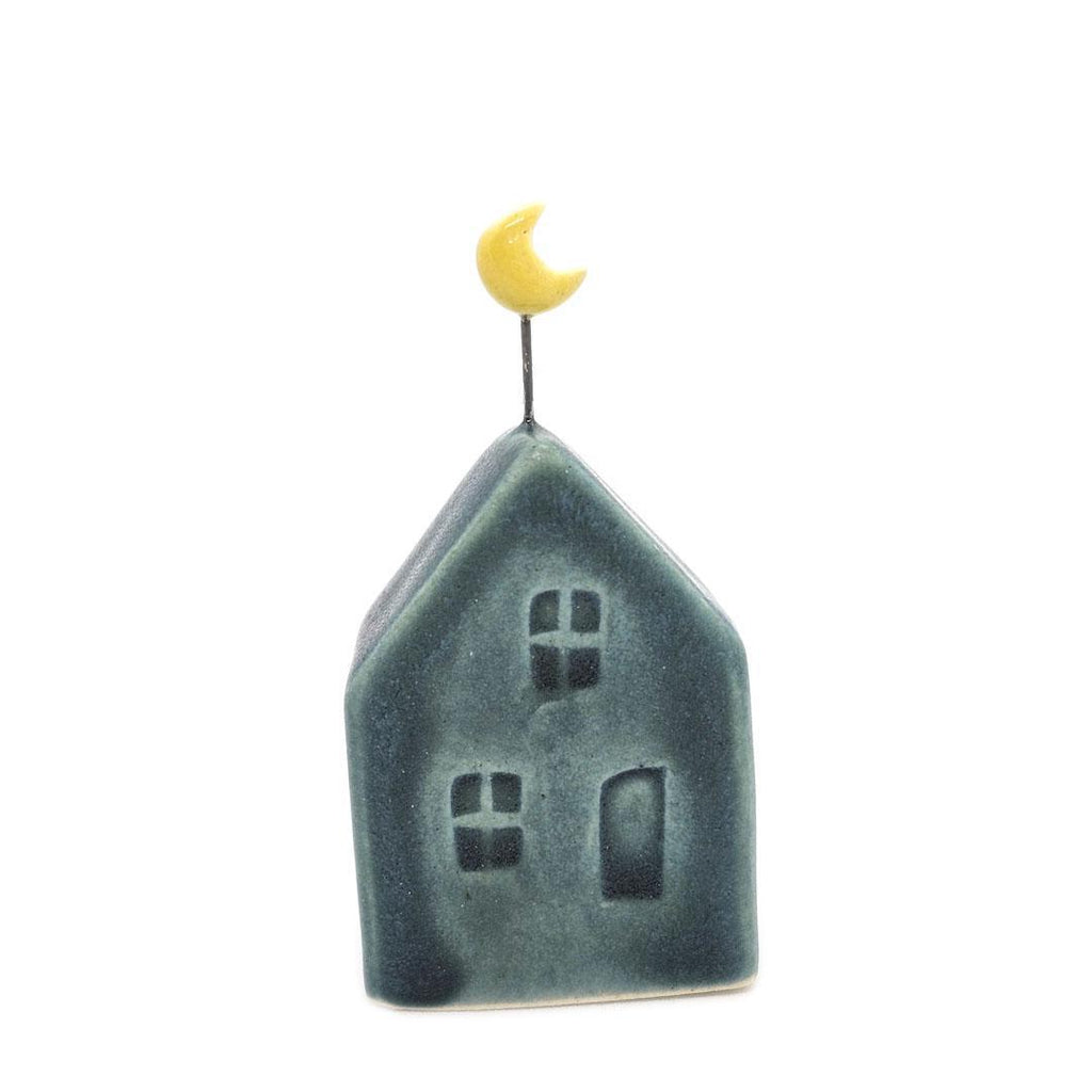 Tiny Pottery House - Teal with Moon by Tasha McKelvey