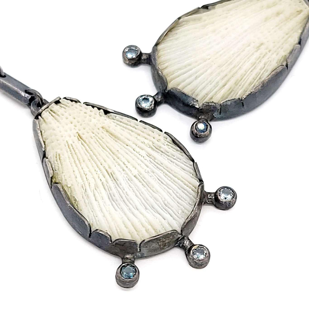 Earrings - Coral Spray Drops in Sterling Silver with Topaz and Sapphire by Janine DeCresenzo