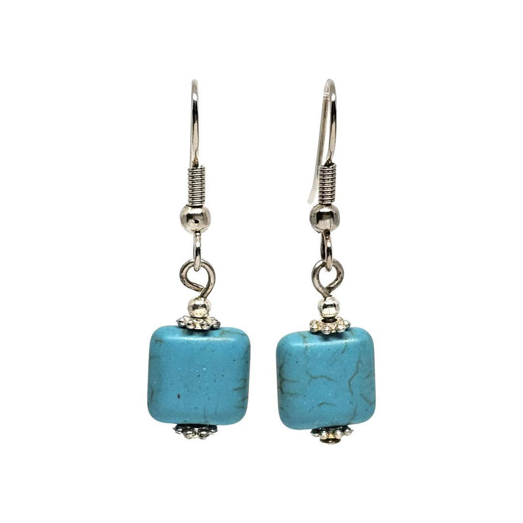 Earrings - Howlite Squares Silver Plate by Tiny Aloha