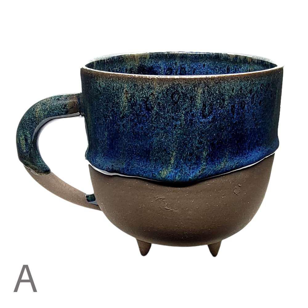 Mug – Footed Stoneware Mug in Blue Surf and Black by Korai Goods
