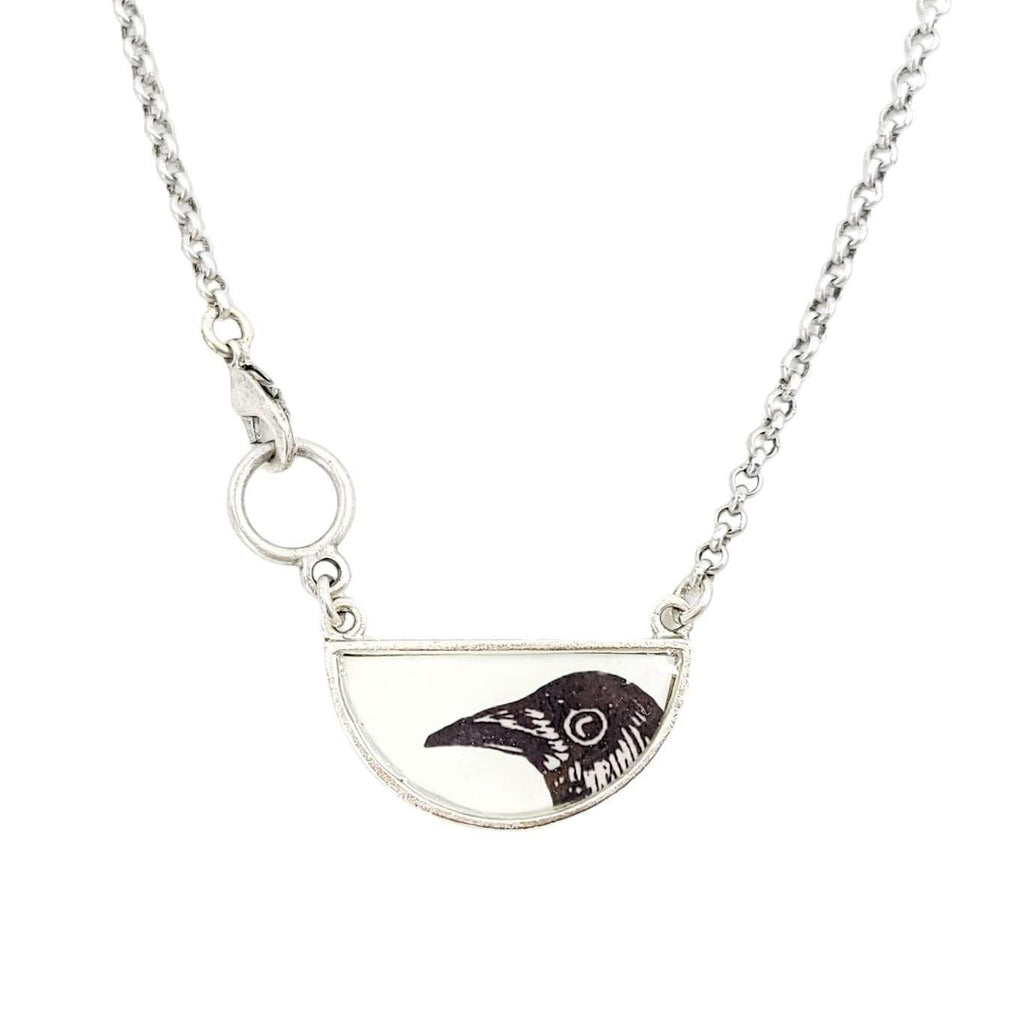 Necklace - Peeking Crow Half-Round Resin (Silver) by Christine Stoll |Altered Relics