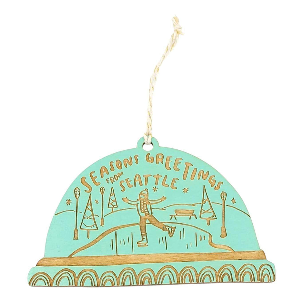 Ornaments - Large - Seasons Greetings from Seattle Snowglobe (Aqua) by SnowMade