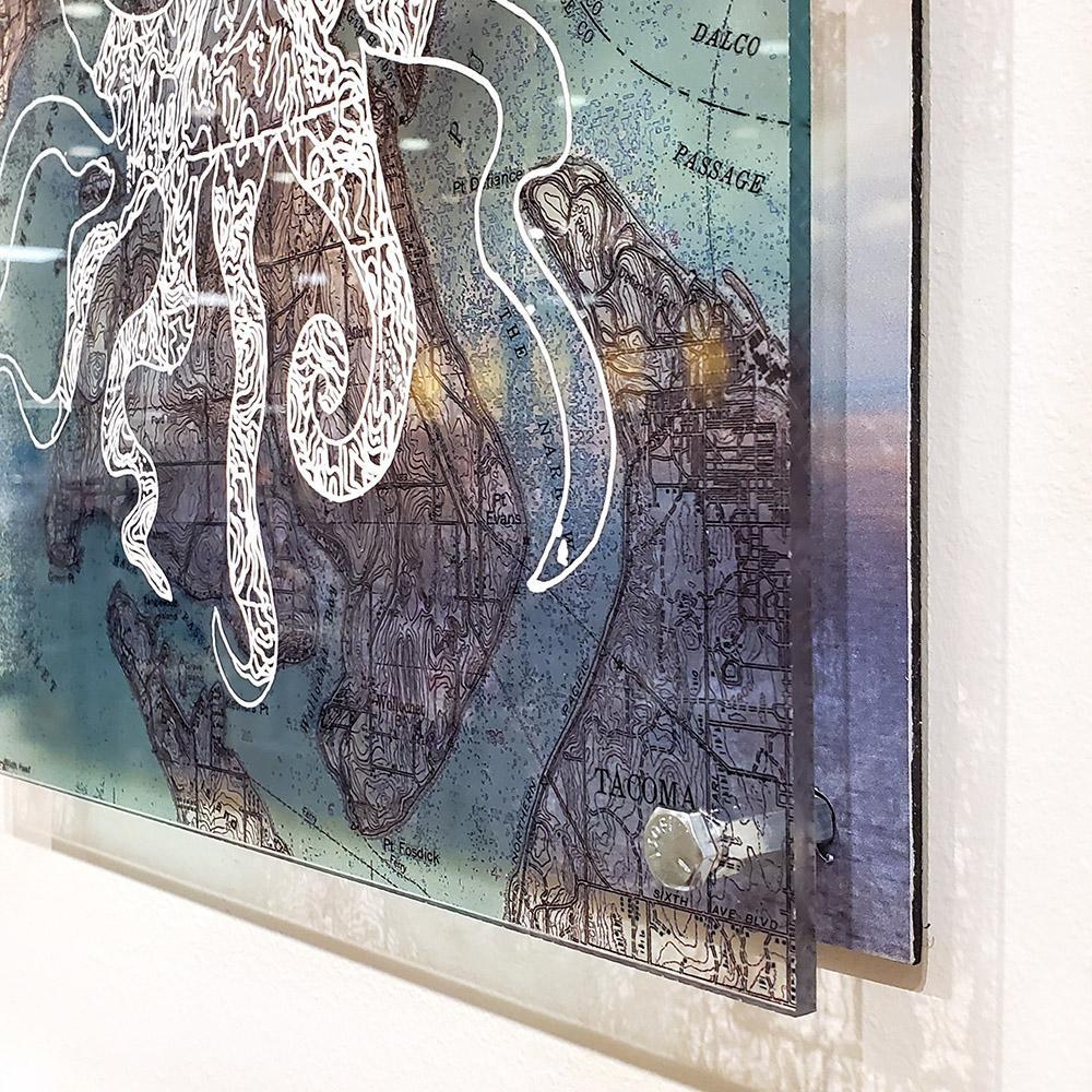 Wall Art - 12x12in - Octopus South Puget Sound Floating Frame Map by Modern Terrain