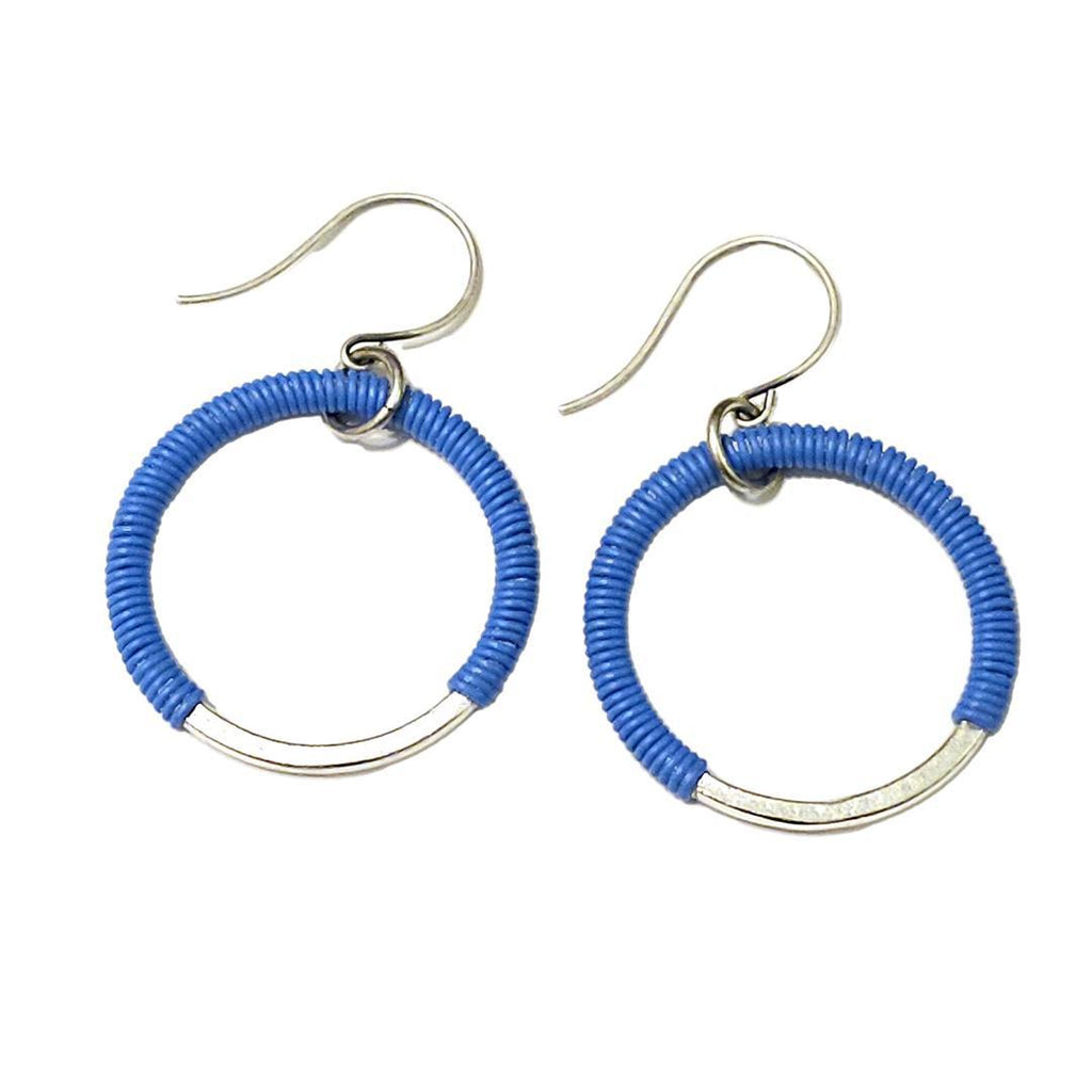 Earrings - Large Circles - Blue Communication Wire by XV Studios