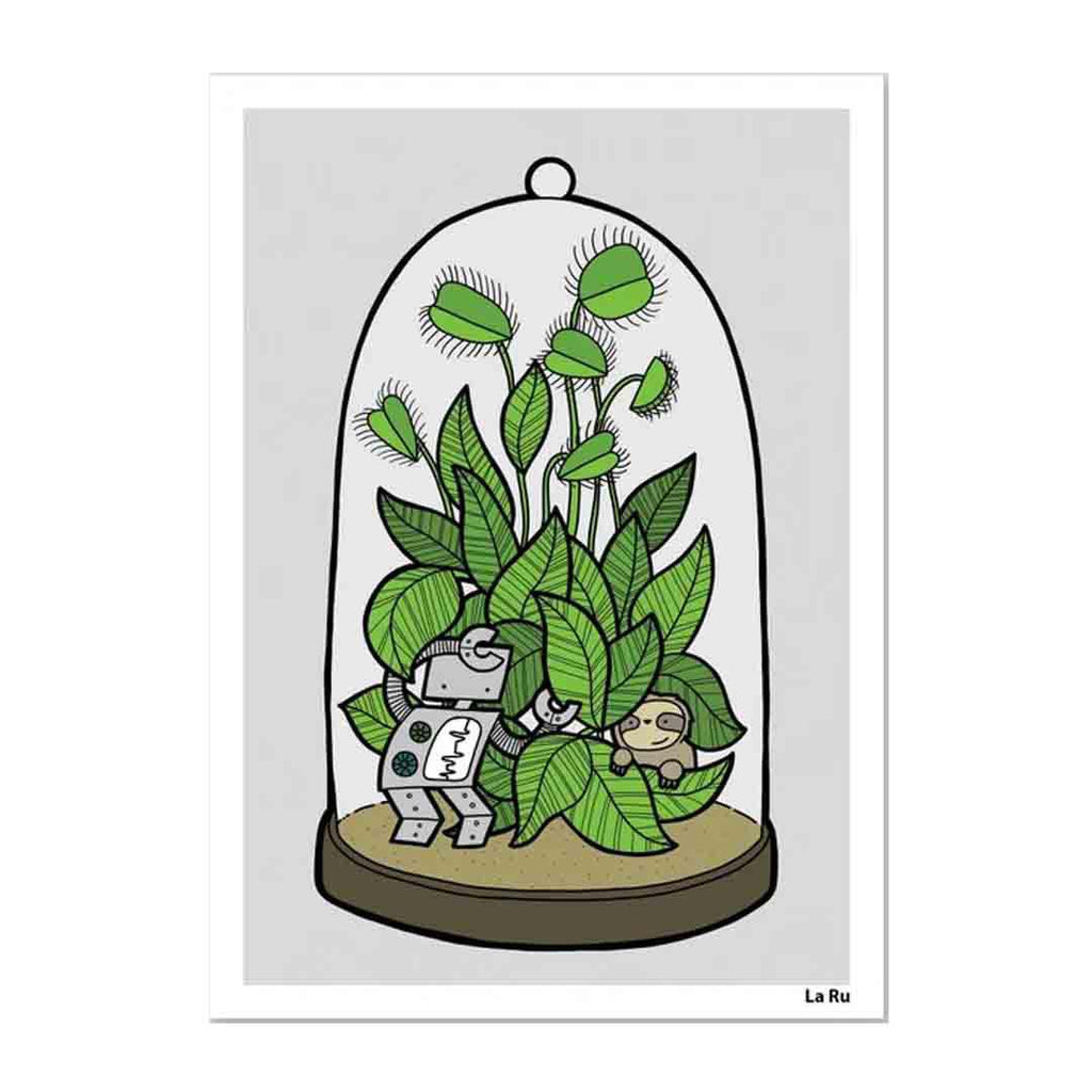 terrarium plants drawing Art Print - Venus Fly Trap Terrarium by LaRu