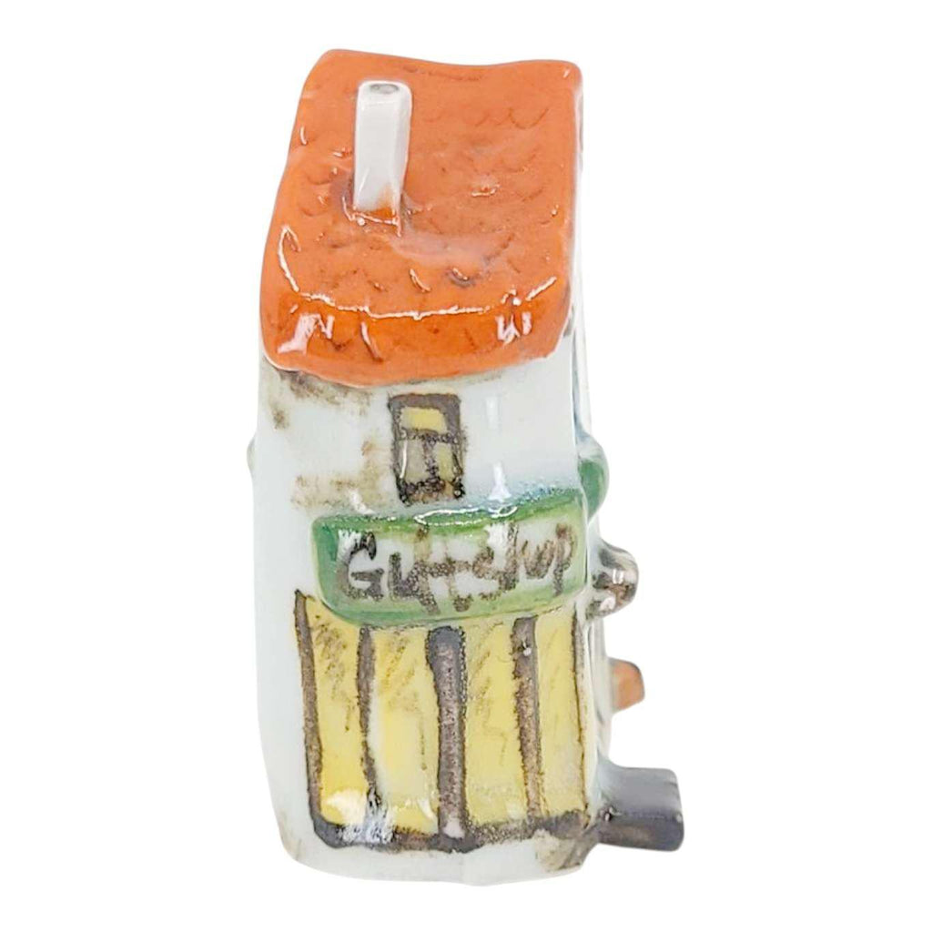 Collectible - Tiny House - Giftshop (White Walls, Orange Roof, Green Door) by Mist Ceramics