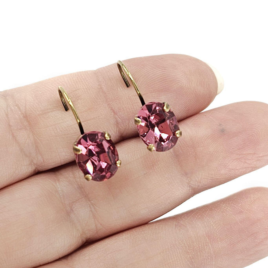 Earrings - Dark Rose - Brass Fixed Vintage Rhinestone Leverbacks by Christine Stoll | Altered Relics
