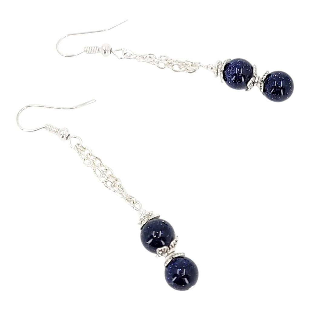 Earrings - Blue Goldstone Long Drops by Tiny Aloha