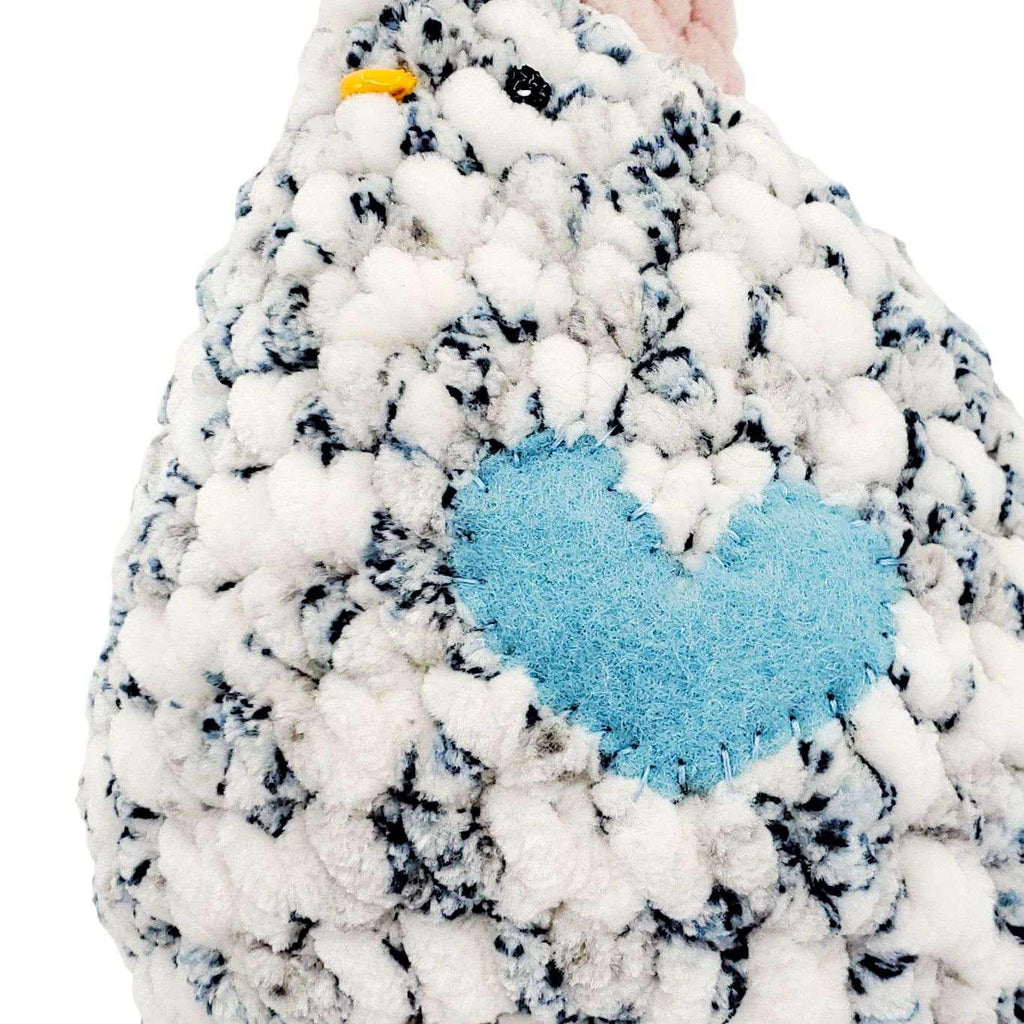 Plush Toy - Large Speckled Black and White Chicken (Blue Heart) by Moyo Workshop