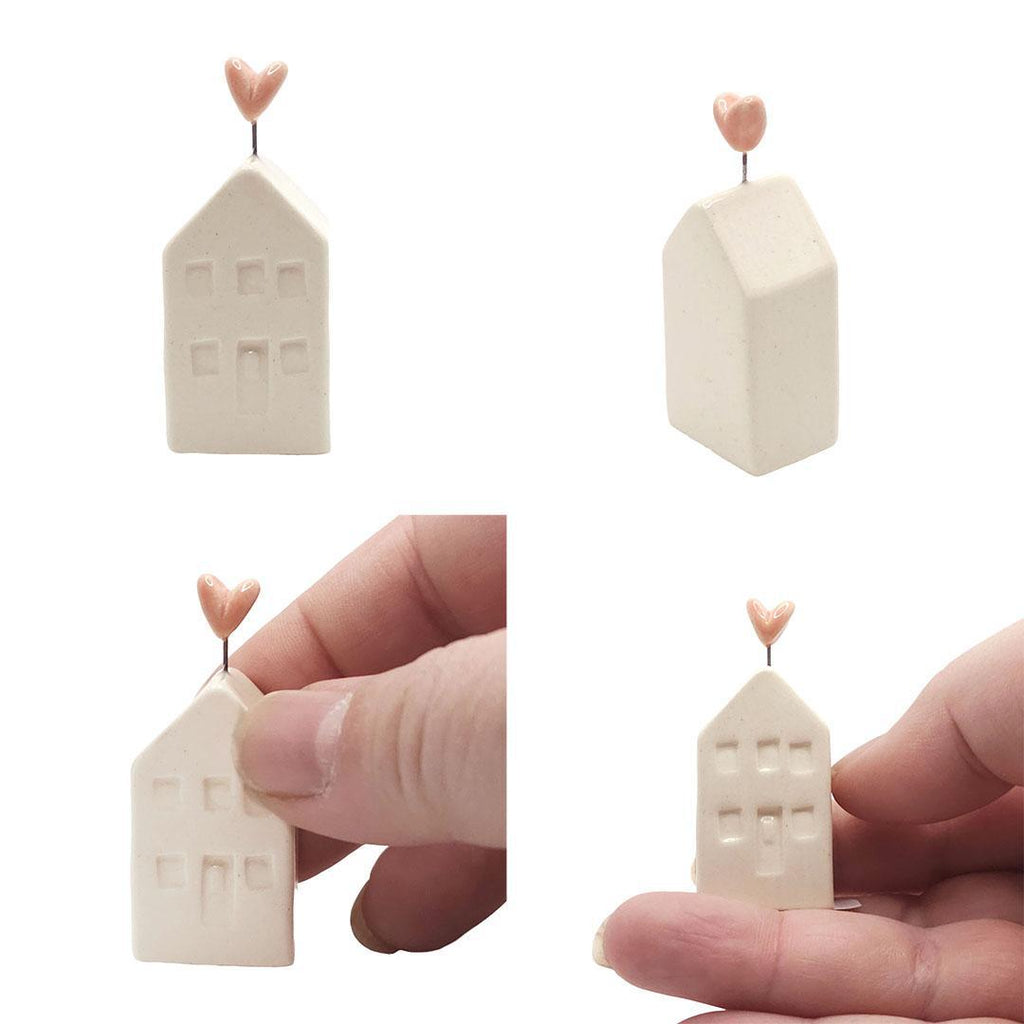 Tiny Pottery House - Soft White with Heart (Red or Pink) by Tasha McKelvey