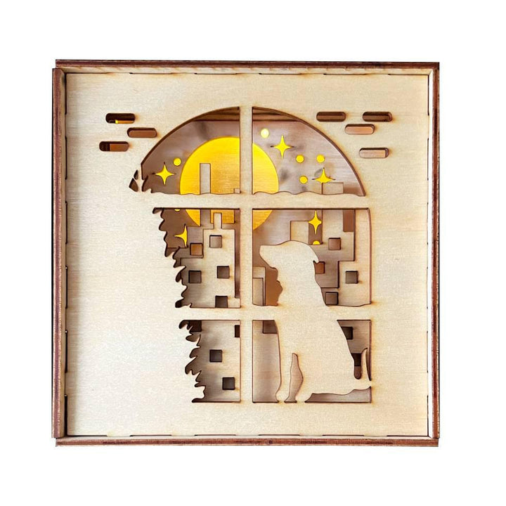 Lighted Shadowbox - Dog at Window by Squirrel Tacos Papercuts