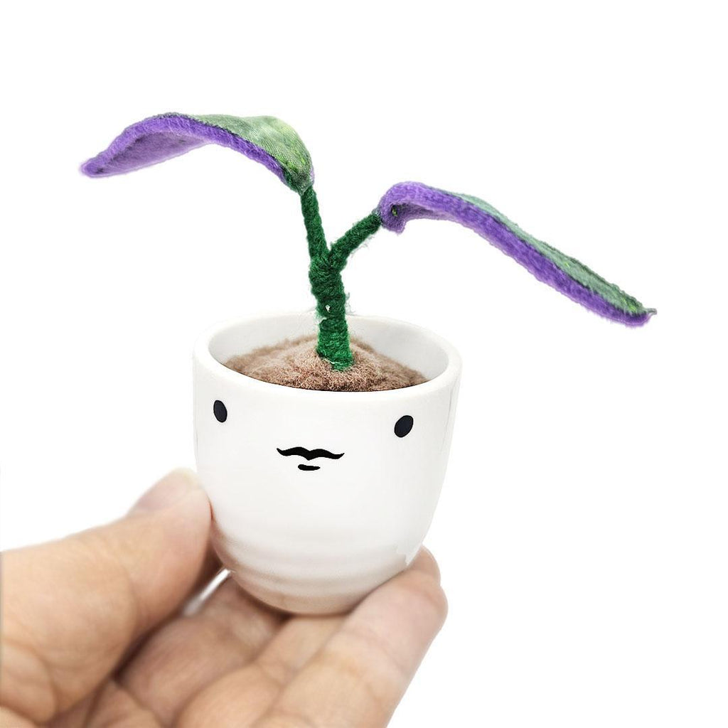 Collectible - Little Sprout Fabric Plant (Mustachioed Two Purple Leaves) by World of Whimm