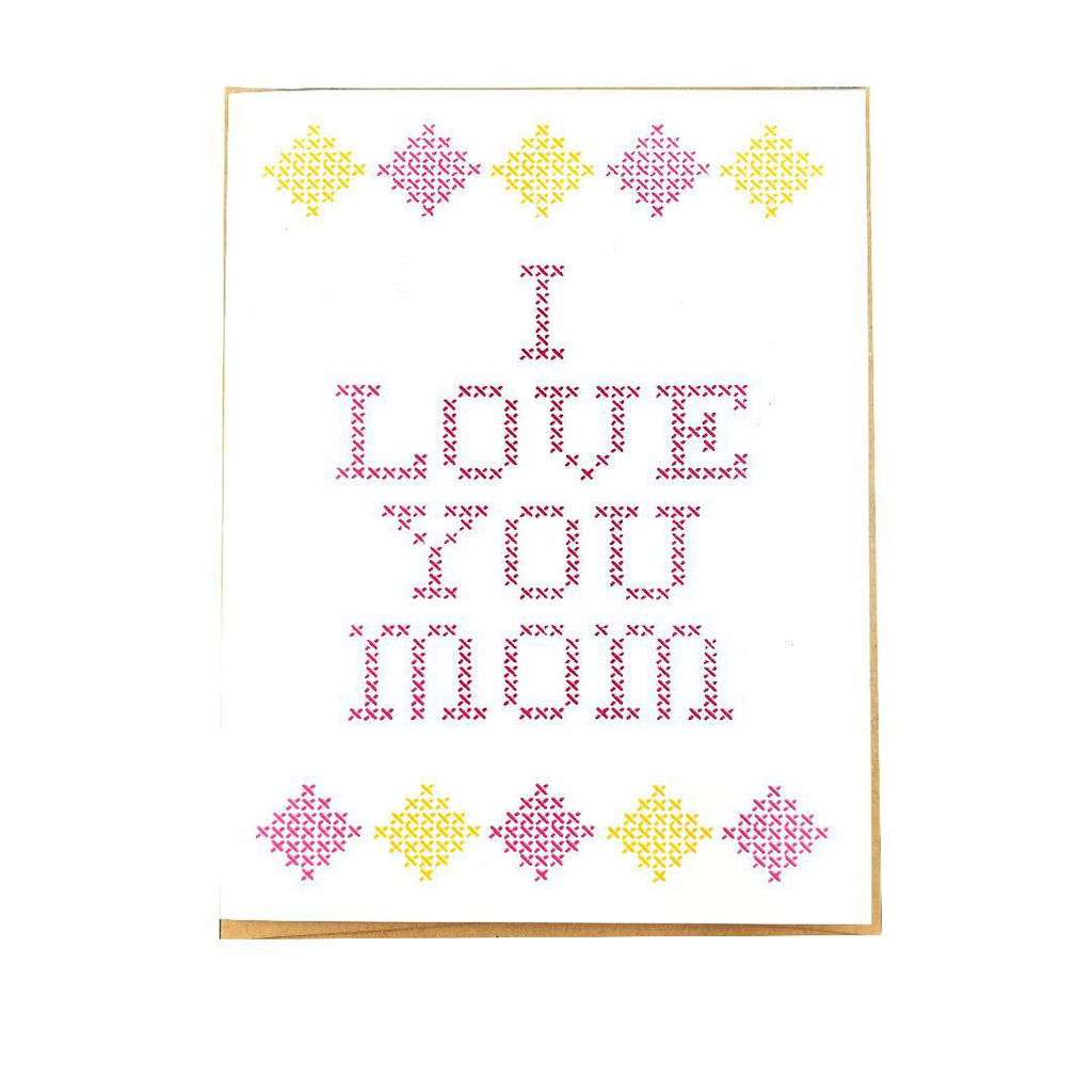 Card - Mother's Day - Cross-stitch I Love You Mom by Orange Twist
