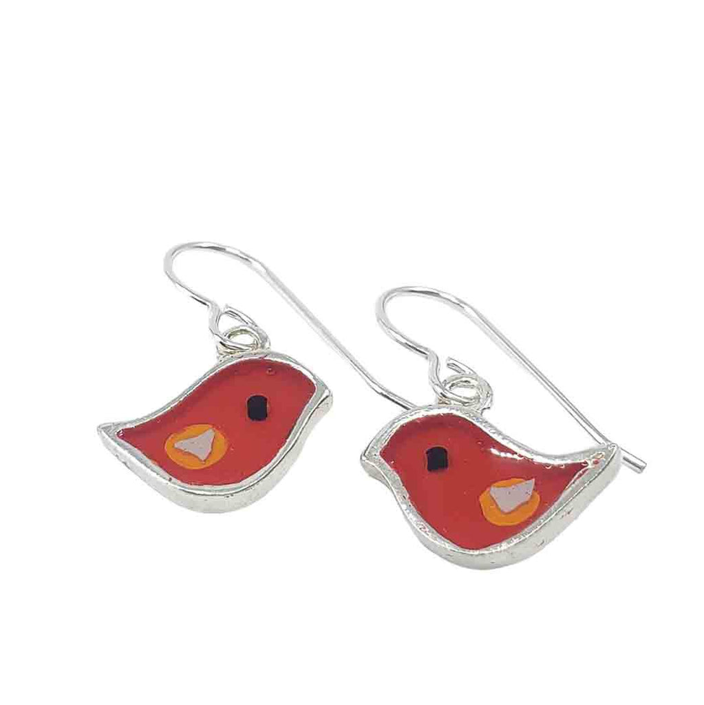 Earrings - Single Birds (Red) by Happy Art Studio