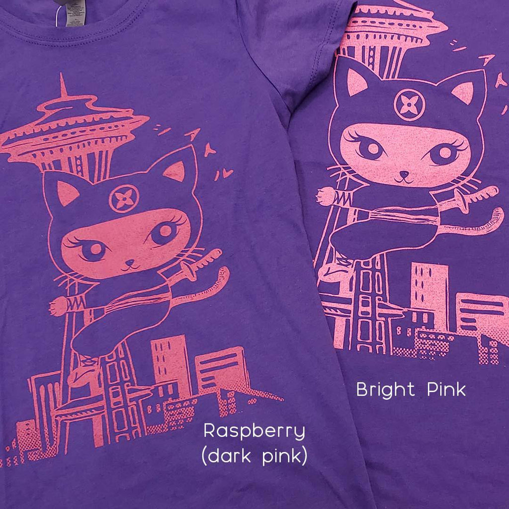 Kids Tee - Seattle Ninja Kitty Pink on Purple by Namu