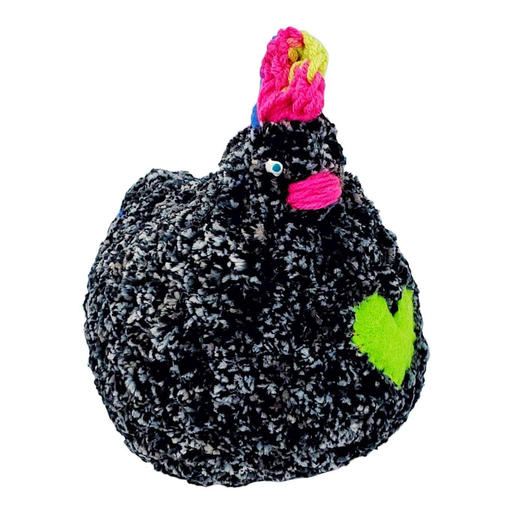 Plush Toy - Medium Speckled Black Chicken (Green Heart) by Moyo Workshop