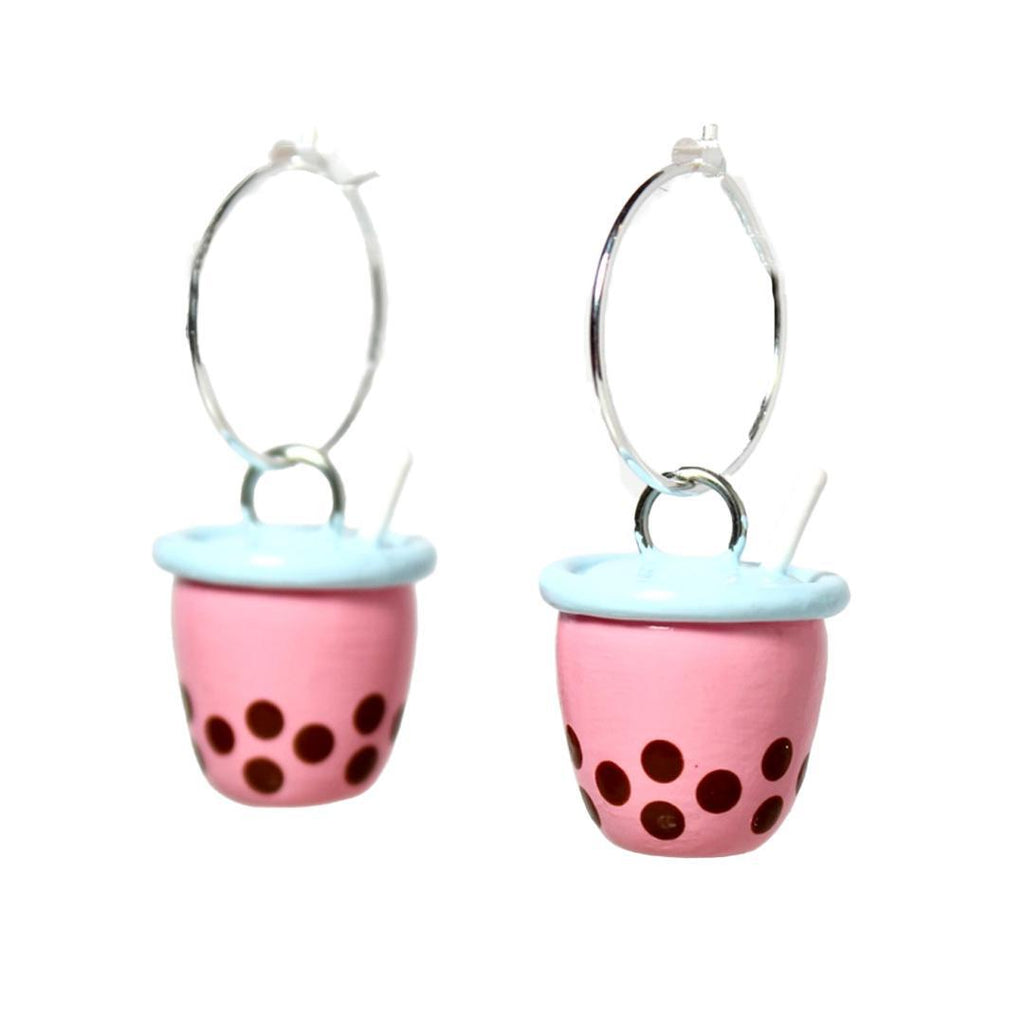 Earrings - Bubble Tea Hoops (Pink) by Mariposa Miniatures