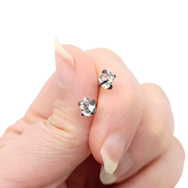 Earrings - Classic 5-6mm Herkimer Studs in Oxidized Sterling Silver by Storica Studio