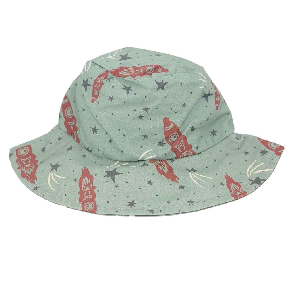Baby Bonnet - Reversible Bucket Hat (Emerald Spaceships) by Urban Baby Bonnets