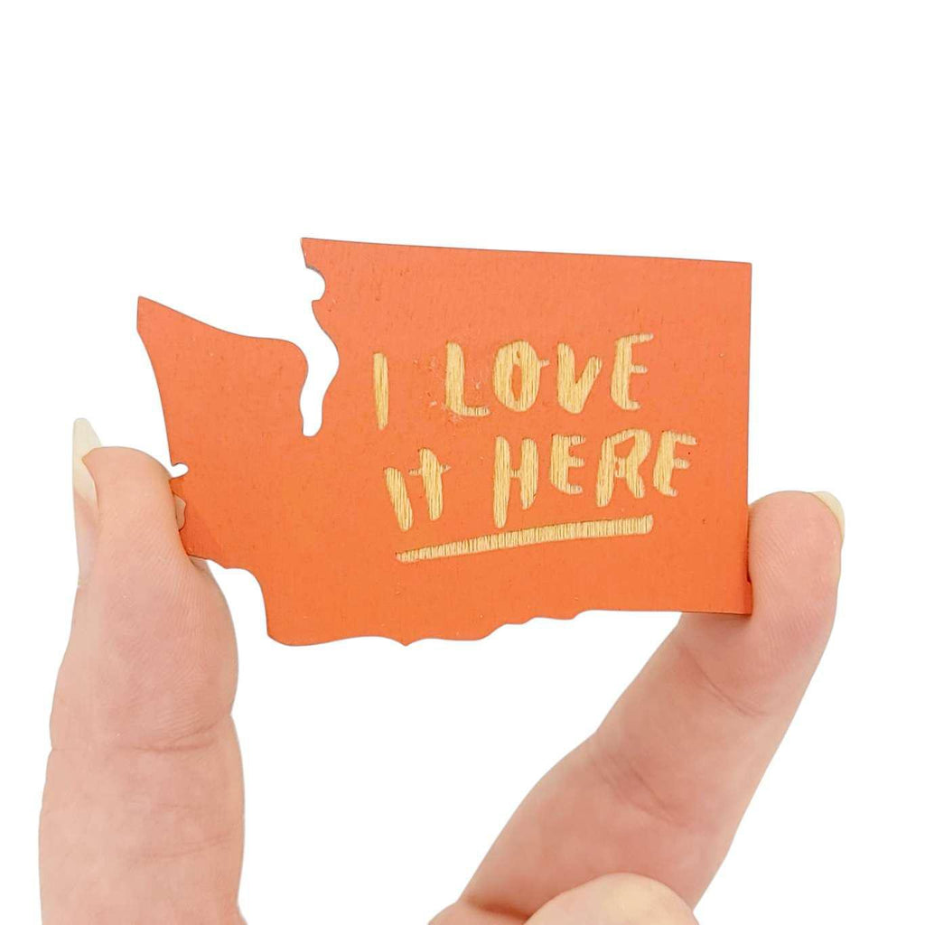 Magnets - Small - WA State I Love it Here (Olive Green or Orange) by SnowMade