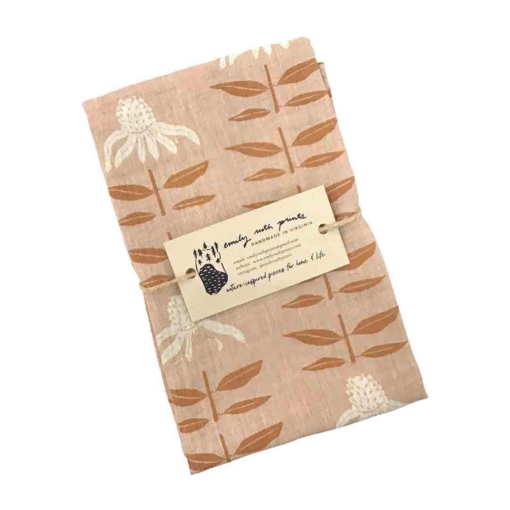 (30% Off) Tea Towel - Echinacea on Linen (Pink) by Emily Ruth Prints