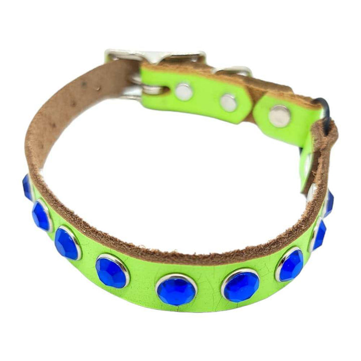 Cat Collar - Lime Green with Blue Gems by Greenbelts