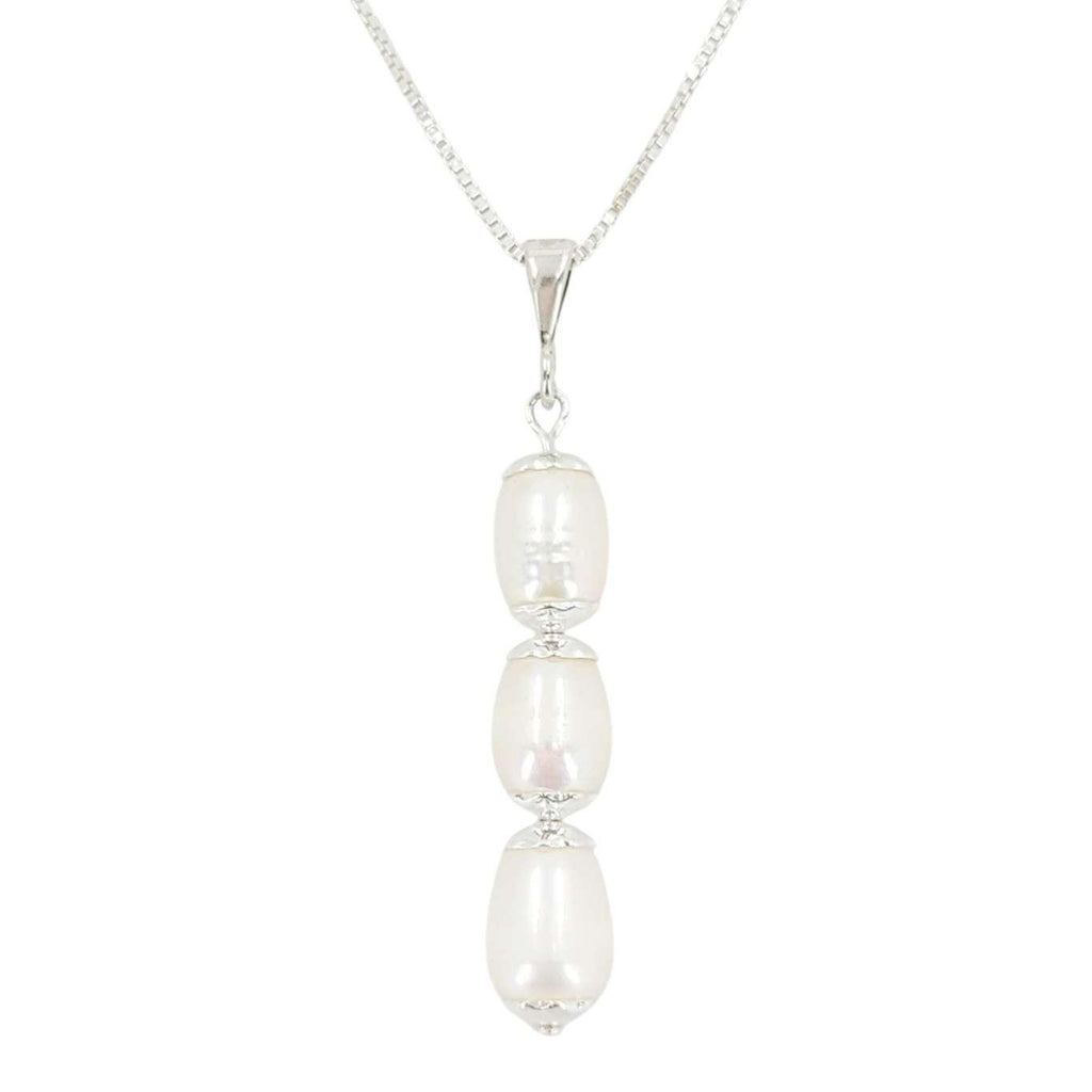 Necklace - Triple Stacked Oval Pearl Pendant (White Pearl, Sterling Silver) by Tiny Aloha