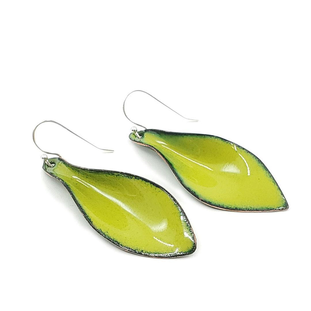 Earrings - Small 3D Leaves (Chartreuse Green) by Magpie Mouse Studios