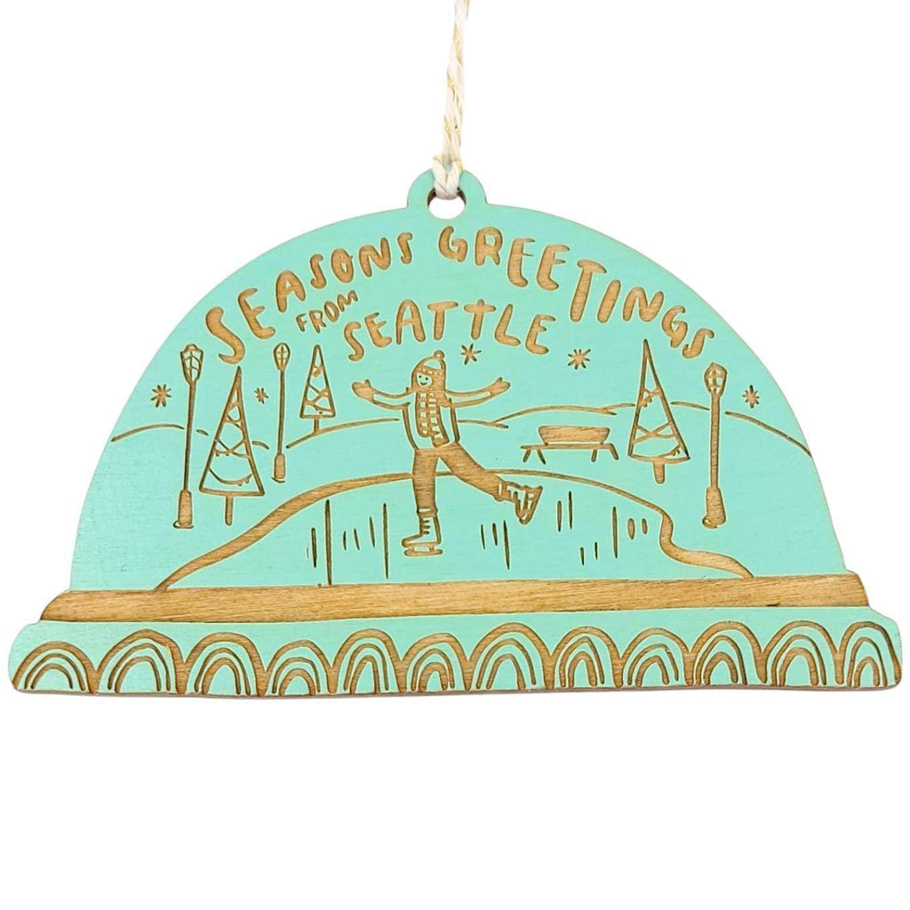 Ornaments - Large - Seasons Greetings from Seattle Snowglobe (Aqua) by SnowMade