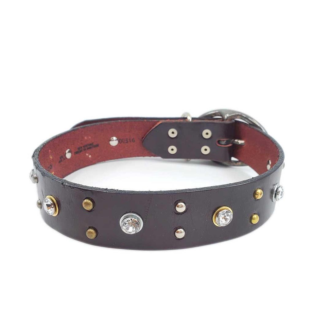 Dog Collar - XL - Deep Red with Gold Silver Crystals by Greenbelts