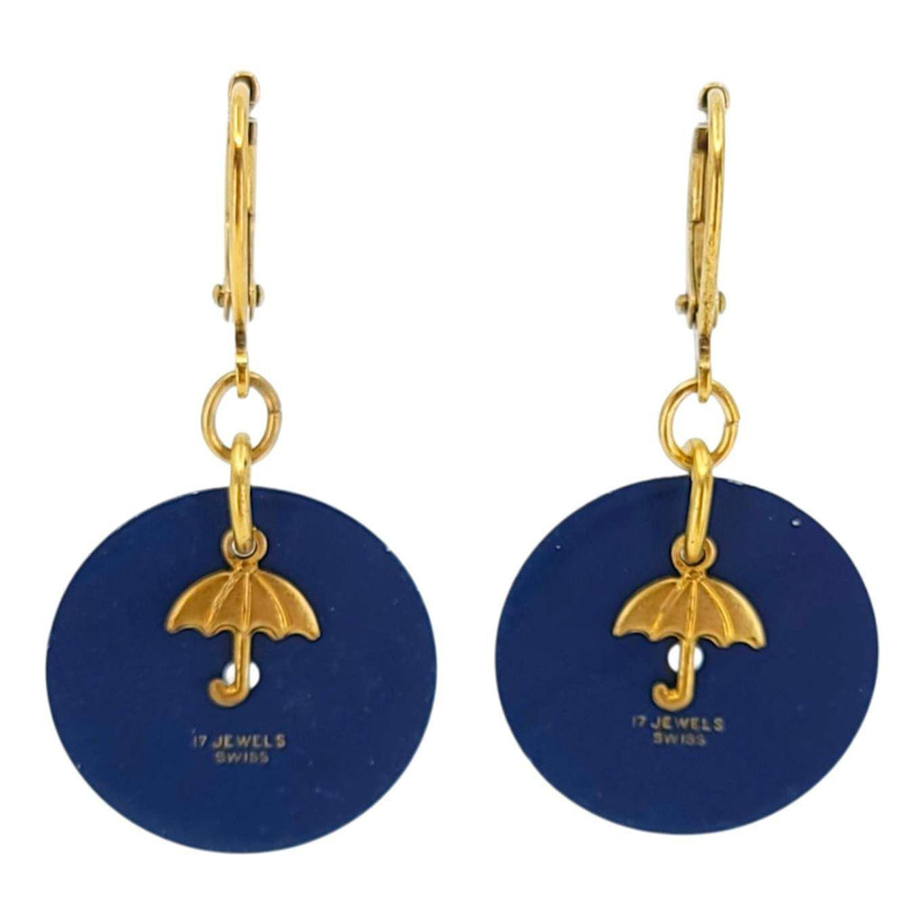 Earrings - Watch Dials - Gold Umbrella on Navy Round (GP Brass) by Christine Stoll
