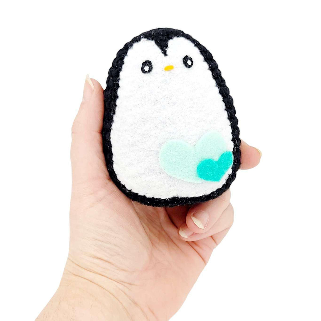 Plush Toy - Medium Penguin (Black with Turquoise Double Heart) by Moyo Workshop