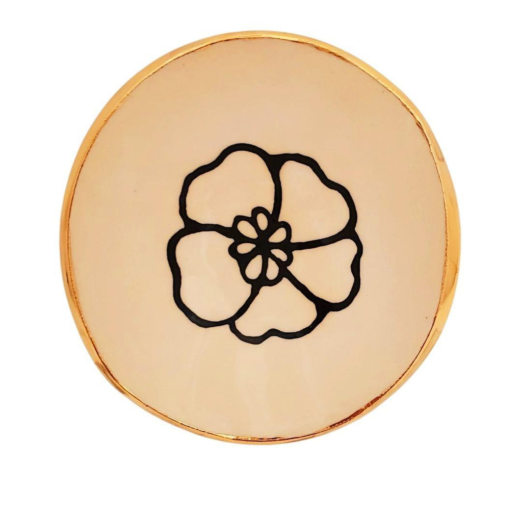 Trinket Dish - 4in Floral with 22k Gold Solid Lip (D) by Hsieh Clay SF Copy