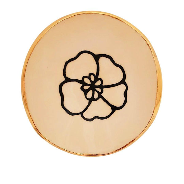 Trinket Dish - 4in - Floral with 22k Gold Solid Edge (D) by Hsieh Clay SF