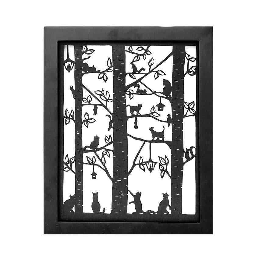 Papercut Shadowbox - 8x10in - Love Cats in Trees by Squirrel Tacos Papercuts