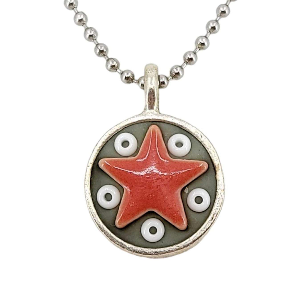 Necklace - Star Baby - Red Star White Beads by XV Studios